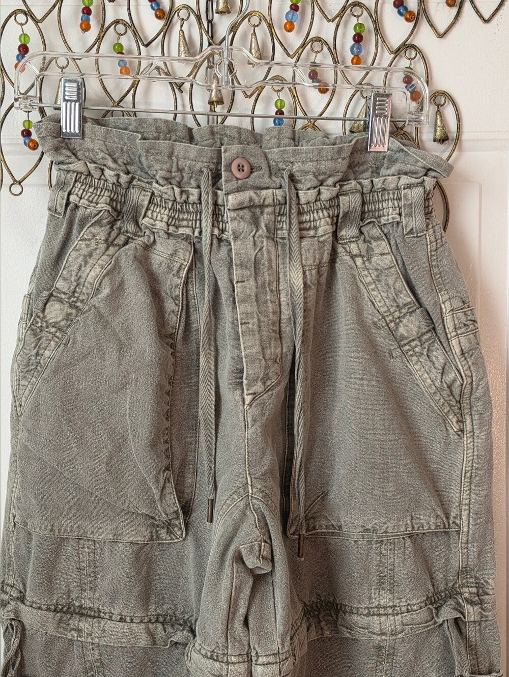 Free People Wind Drift Convertible Cargo Pants Women XS Oilve Green Cotton Linen - Picture 4 of 16